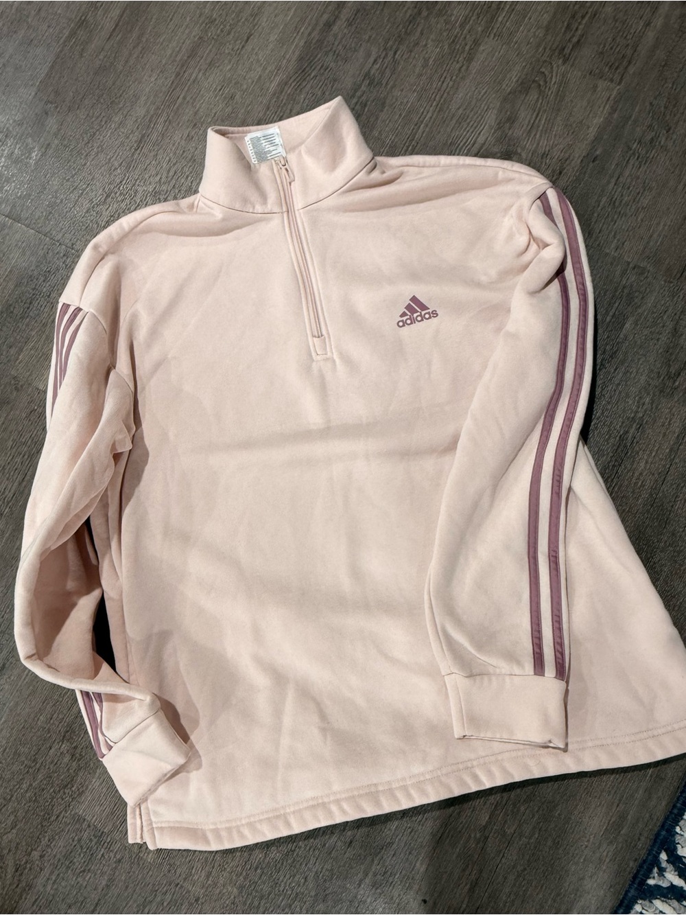 adidas Pale Pink Quarter-Zip Pullover with Mauve Stripes
